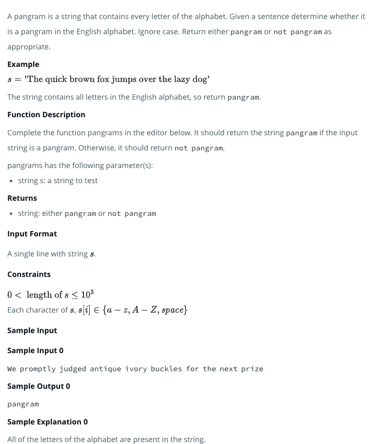 HackerRank 問題: pangrams