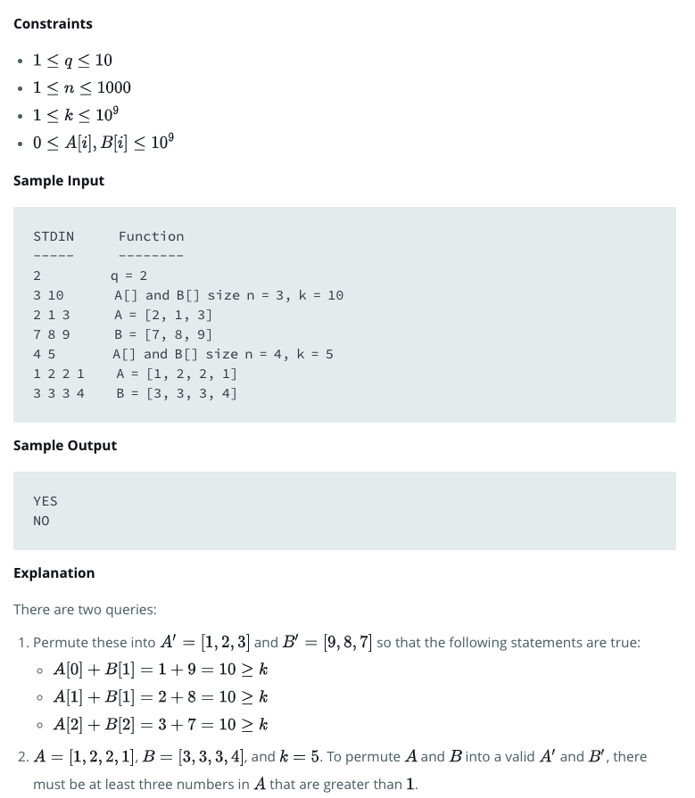 HackerRank 問題: twoArrays